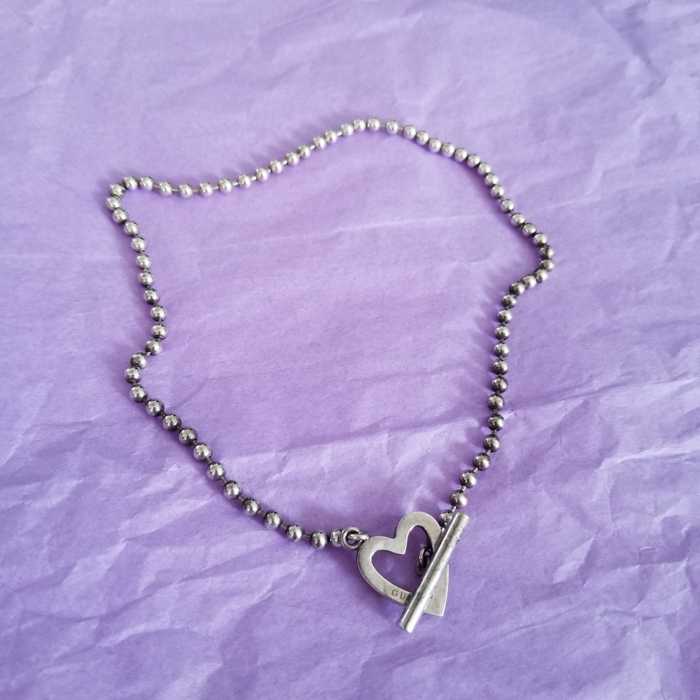 Vintage Authentic Gucci Heart Ball Chain Necklace